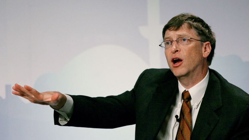 Microsoft co-founder Bill Gates speaks to the press.
