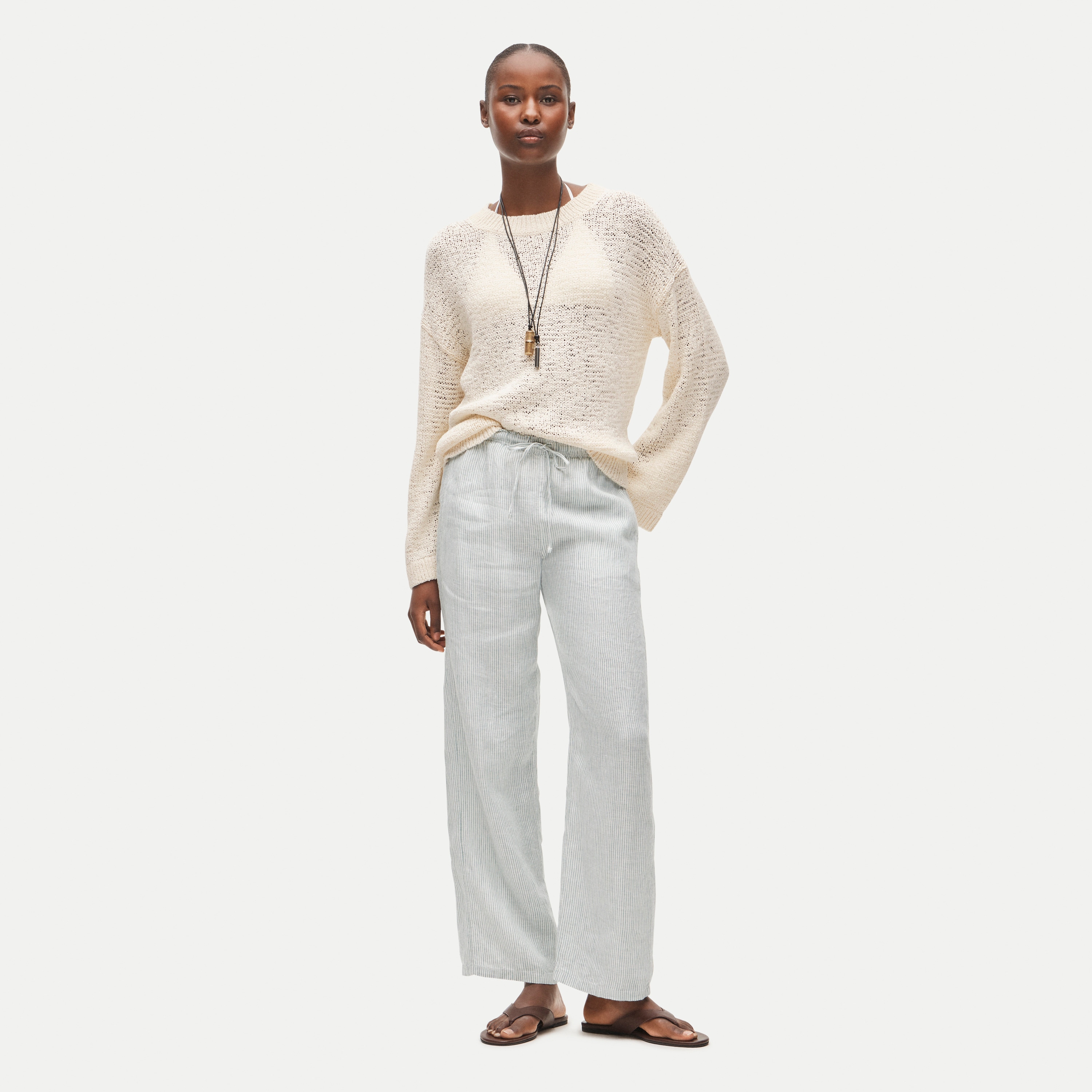 Soleil Pant in Striped Linen