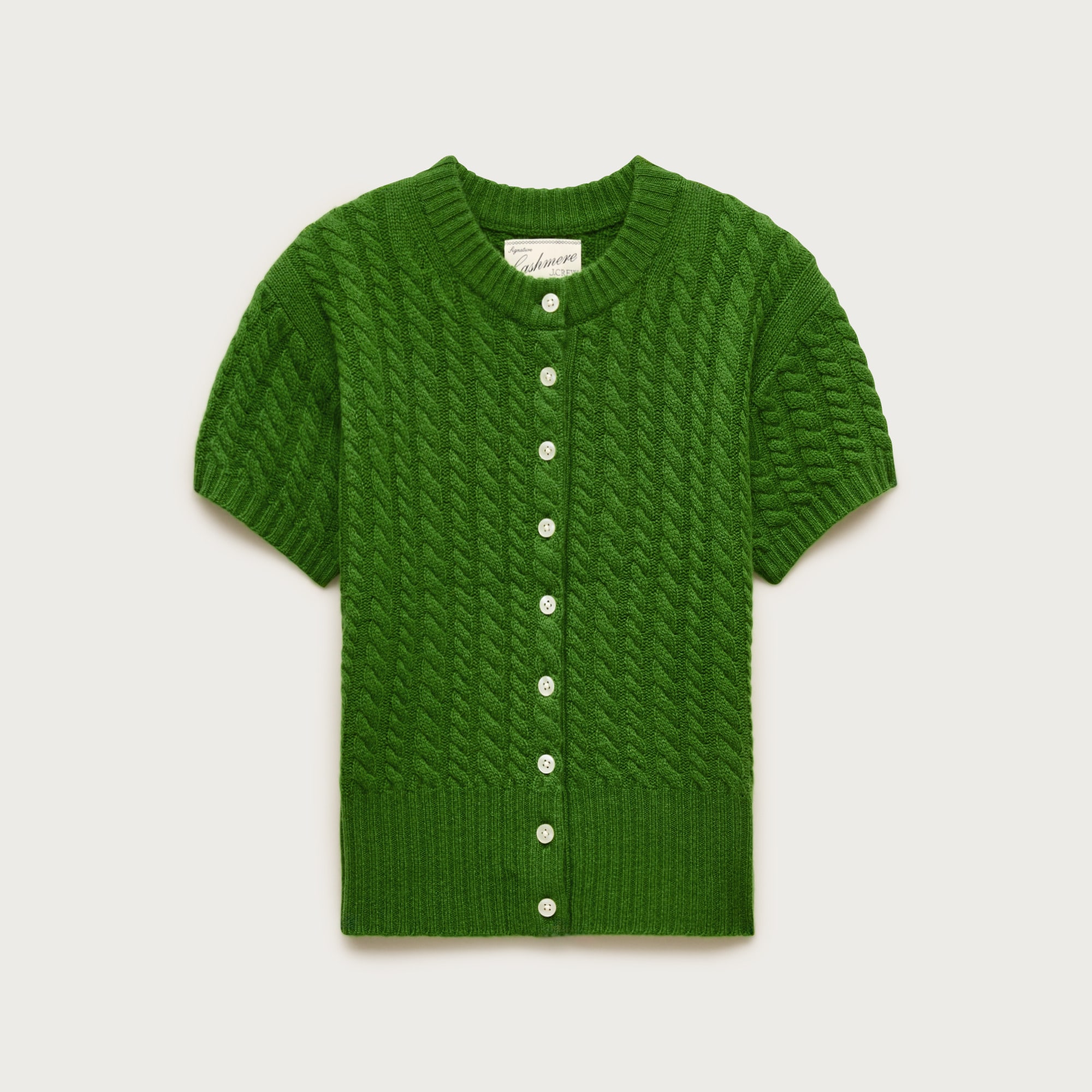 Cashmere Short-Sleeve Cable-Knit Cardigan
