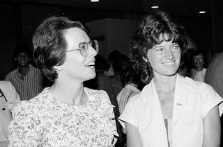 Billie Jean King (at left) with Sally Ride, who ranked nationally as a tennis player before becoming an astronaut.
