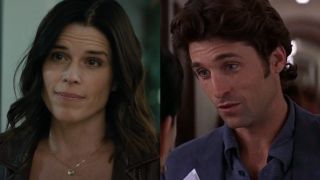 Neve Campbell in 2022's Scream and Patrick Dempsey in Scream 3 side by side 