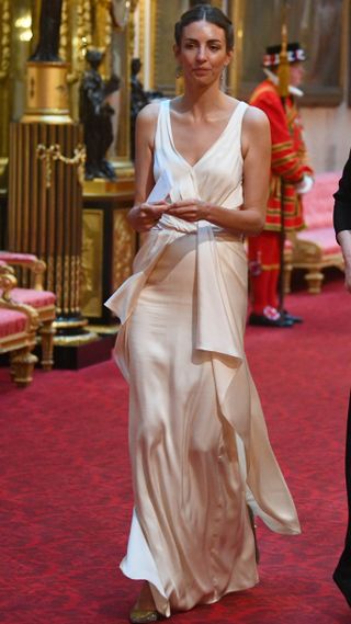 Rose Hanbury arrives through the East Gallery for a State Banquet at Buckingham Palace on June 3, 2019