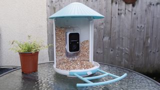 A Netvue Birdfy Feeder AI smart bird feeder
