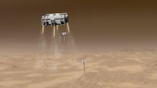 This artist's concept shows the ExoLance concept mission at Mars, where a craft could deploy "penetrators" to hunt for signs of life in the Martian subsurface.