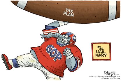 Political cartoon U.S. GOP tax plan football