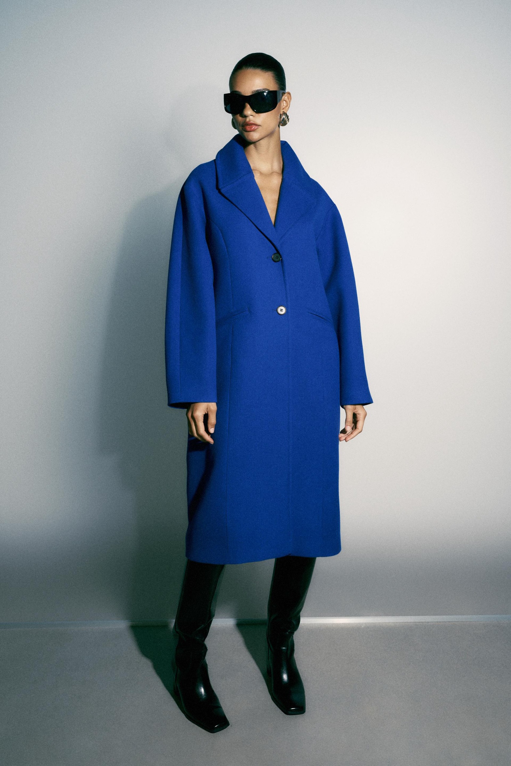ZARA Oversized Dropped Shoulder Coat - Bluish - Xs