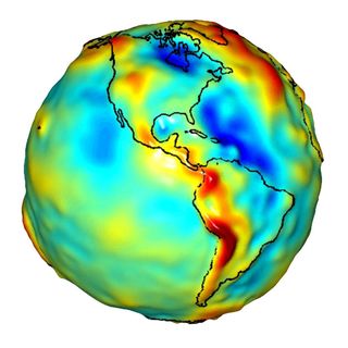 This gravity model of Earth reflects density differences in the mantle and crust.