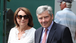 Carole Middleton and Michael Middleton seen arriving at Wimbledon Day 3 on July 4, 2018 in London, England