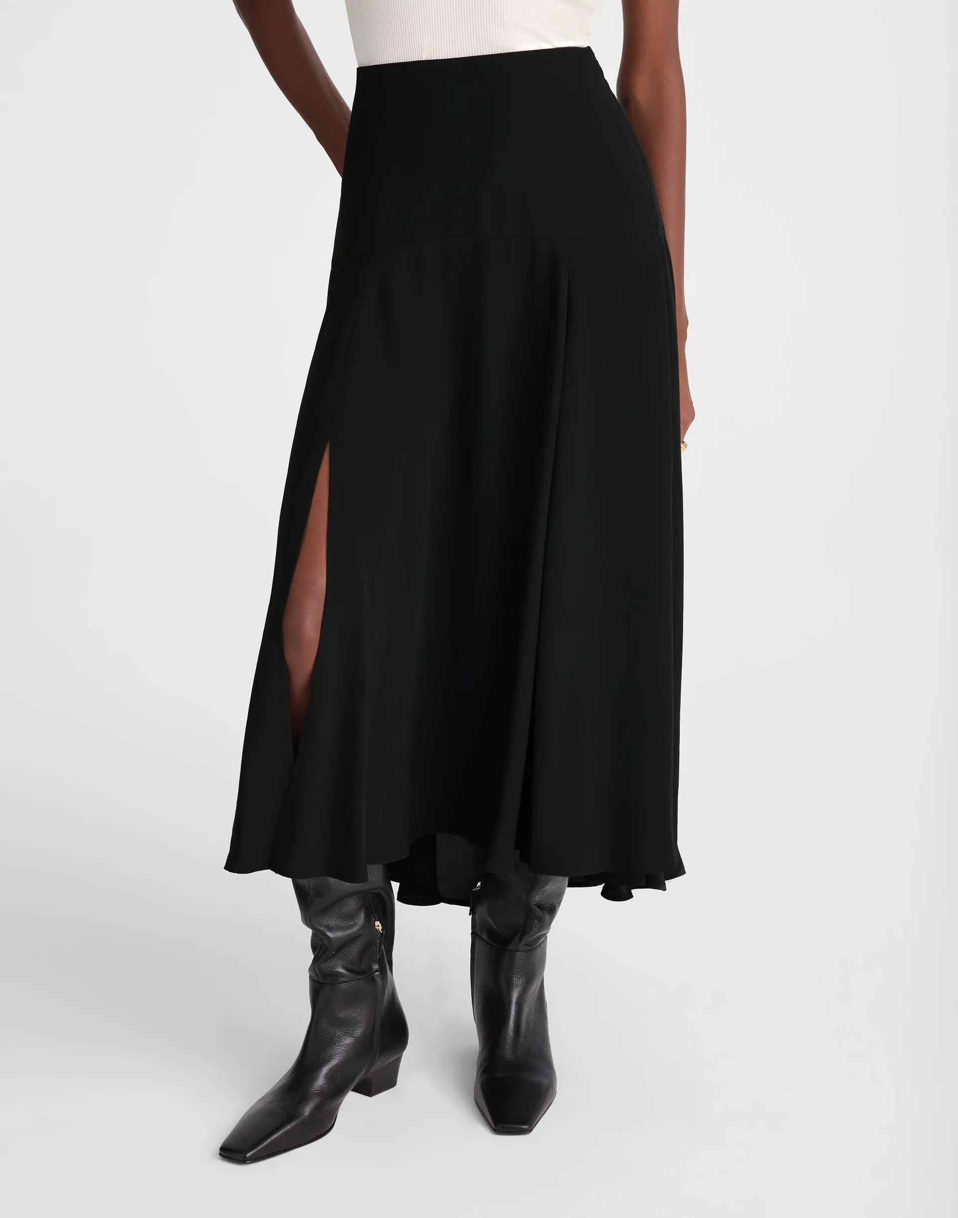 Circle Midi Skirt in Crêpe De Chine