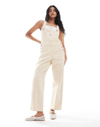 Levis Vintage Fit Stripe Denim Dungarees in White and Cream