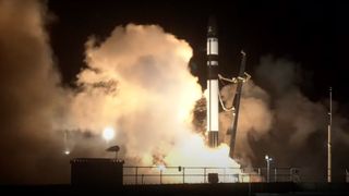 A Rocket Lab Electron rocket launches the "Mountain God Guards" mission for the Japanese company iQPS from New Zealand on June 11, 2025.