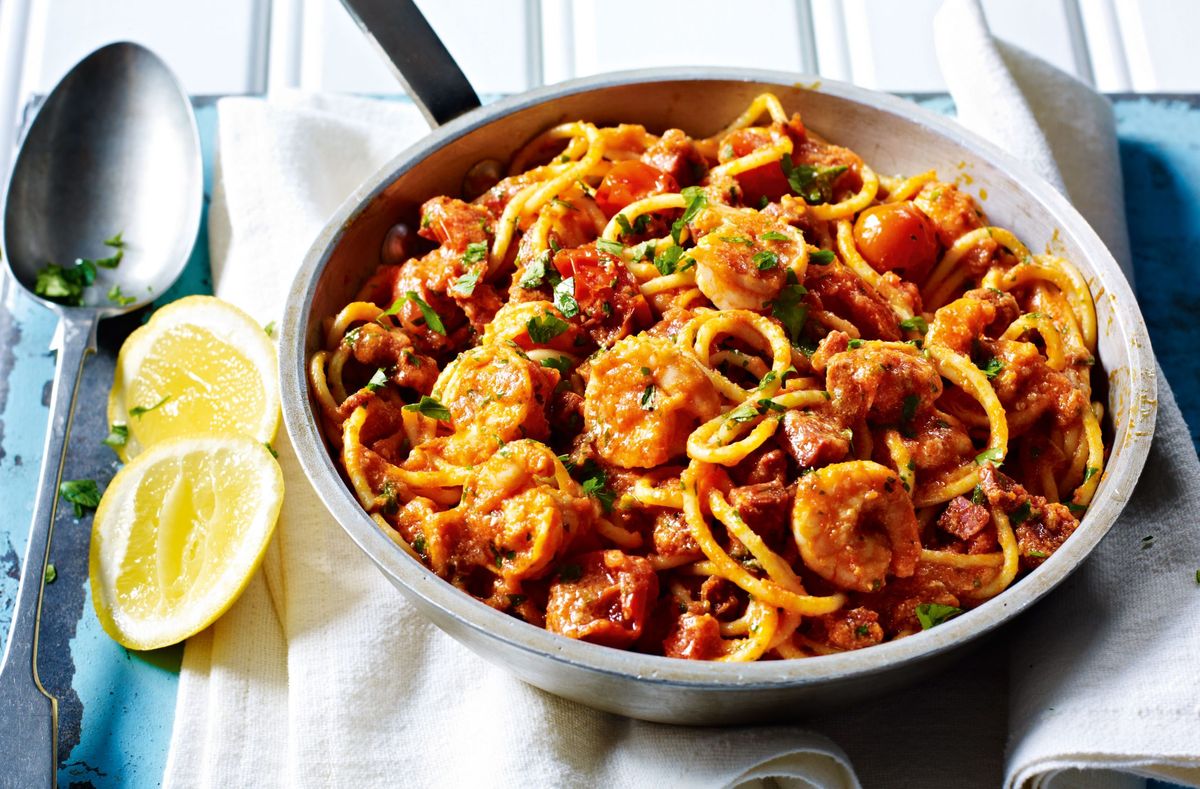 Prawn pasta with cherry tomatoes and lemon | Italian Recipes | GoodtoKnow