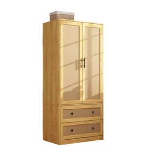 A wooden wardrobe with two doors and two drawers