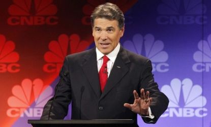 During Wednesday night's critical GOP debate, Texas Gov. Rick Perry tried for about 45 painful seconds to remember the names of three federal departments he wants to scrap, but came up with o