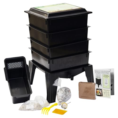 Worm Factory&amp;reg; 360 Black Us Made Composting System for Recycling Food Waste at Home &amp;ndash; 4 Trays for Efficient Vermicomposting &amp;ndash; Durable, Space-Efficient Design, Easy to Assemble, No Odor