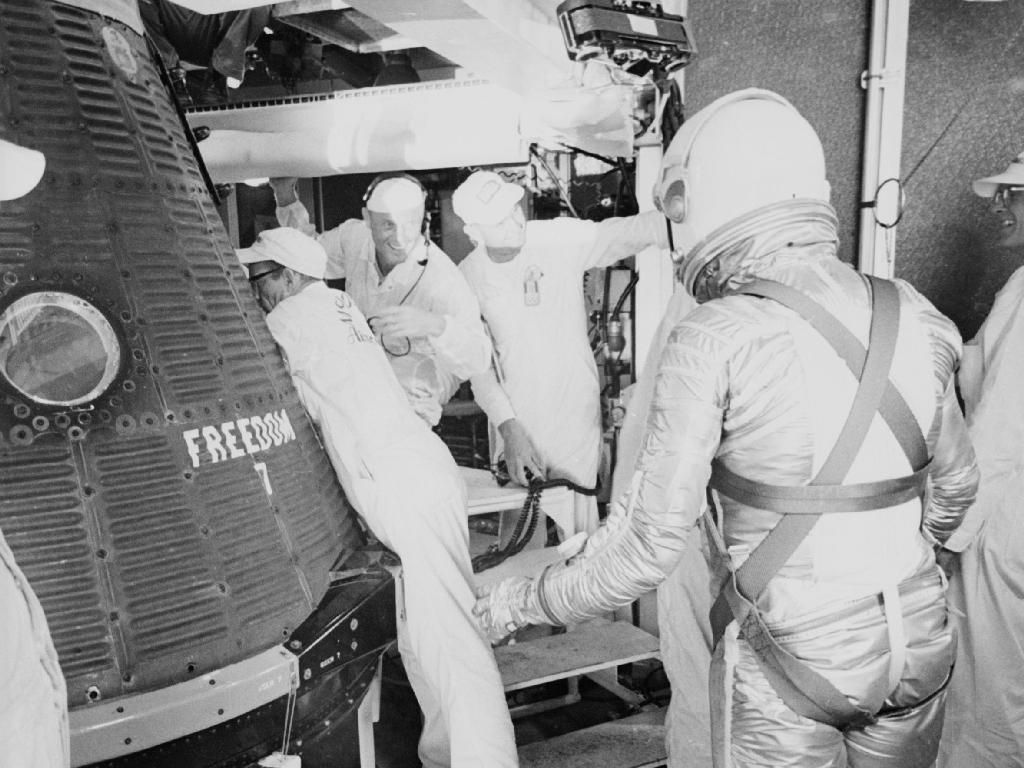 Astronaut Alan B. Shepard Jr. approaches his Freedom 7 capsule, ready to climb in for his historic launch on May 5, 1961.