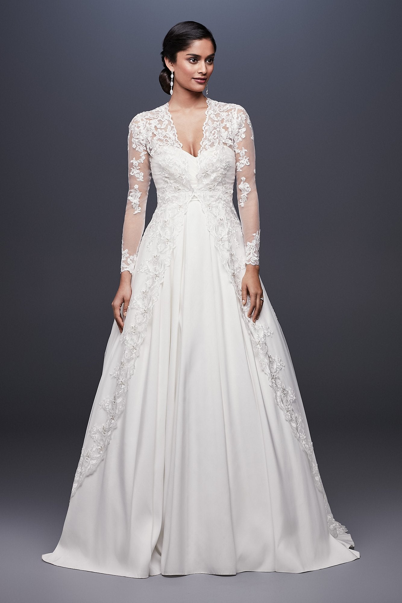Long Tulle Jacket With Floral Lace Applique