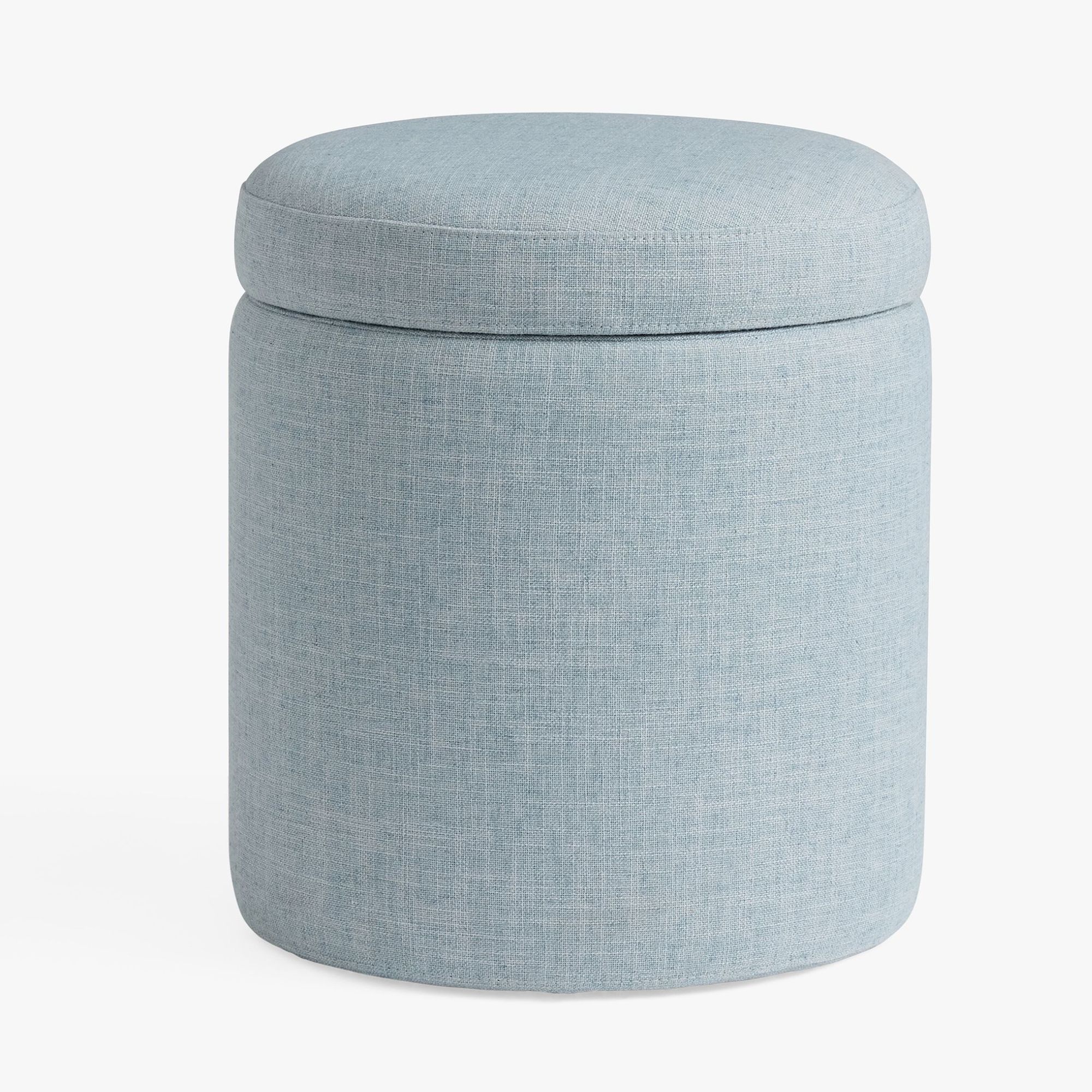 Simple Round Storage Ottoman (Eco Performance Texture Weave Chambray)