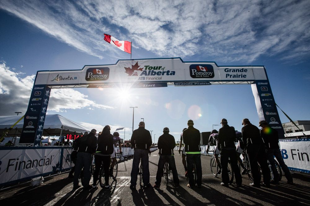 The first riders take to the line for the start of stage 1