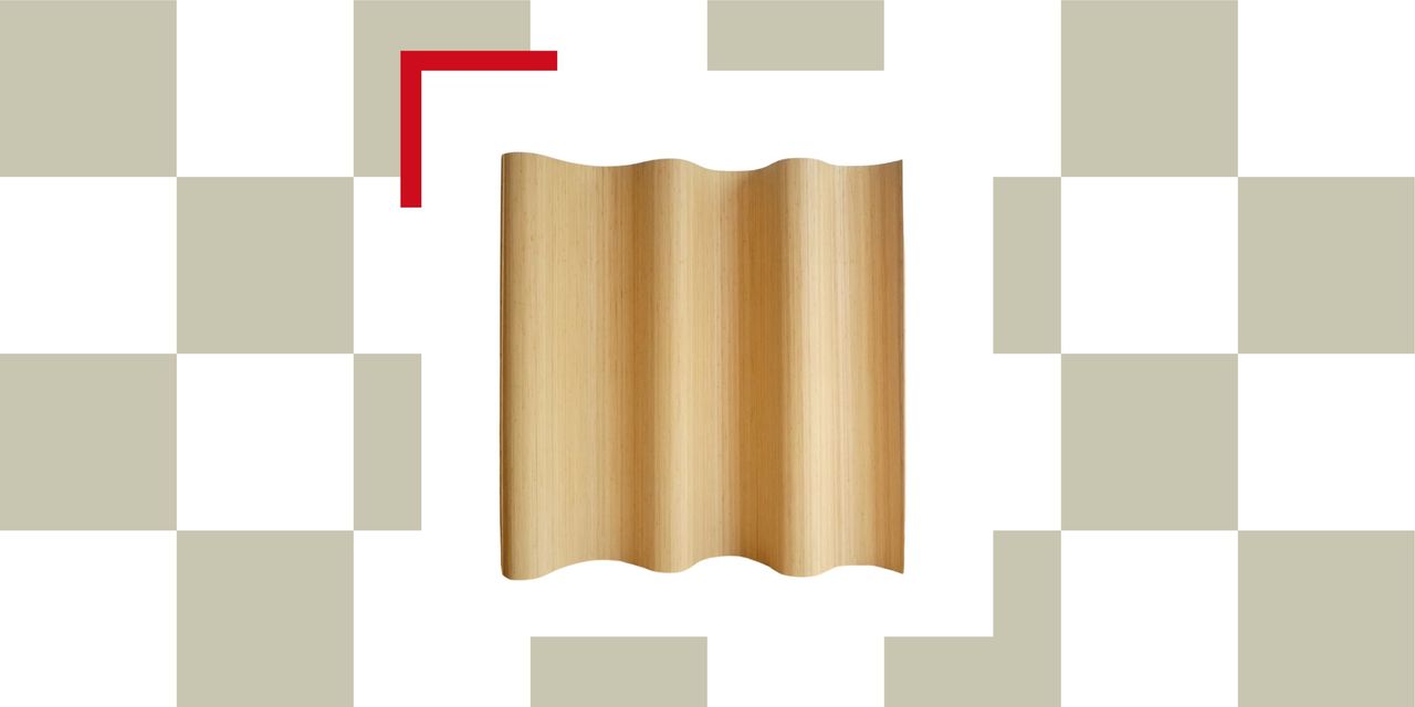 wavy timber-slatted room divider screen