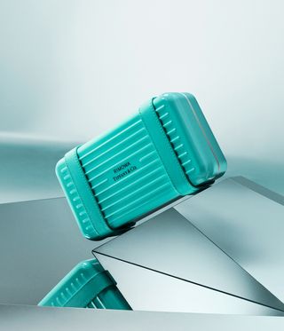 suitcase in duck-egg blue