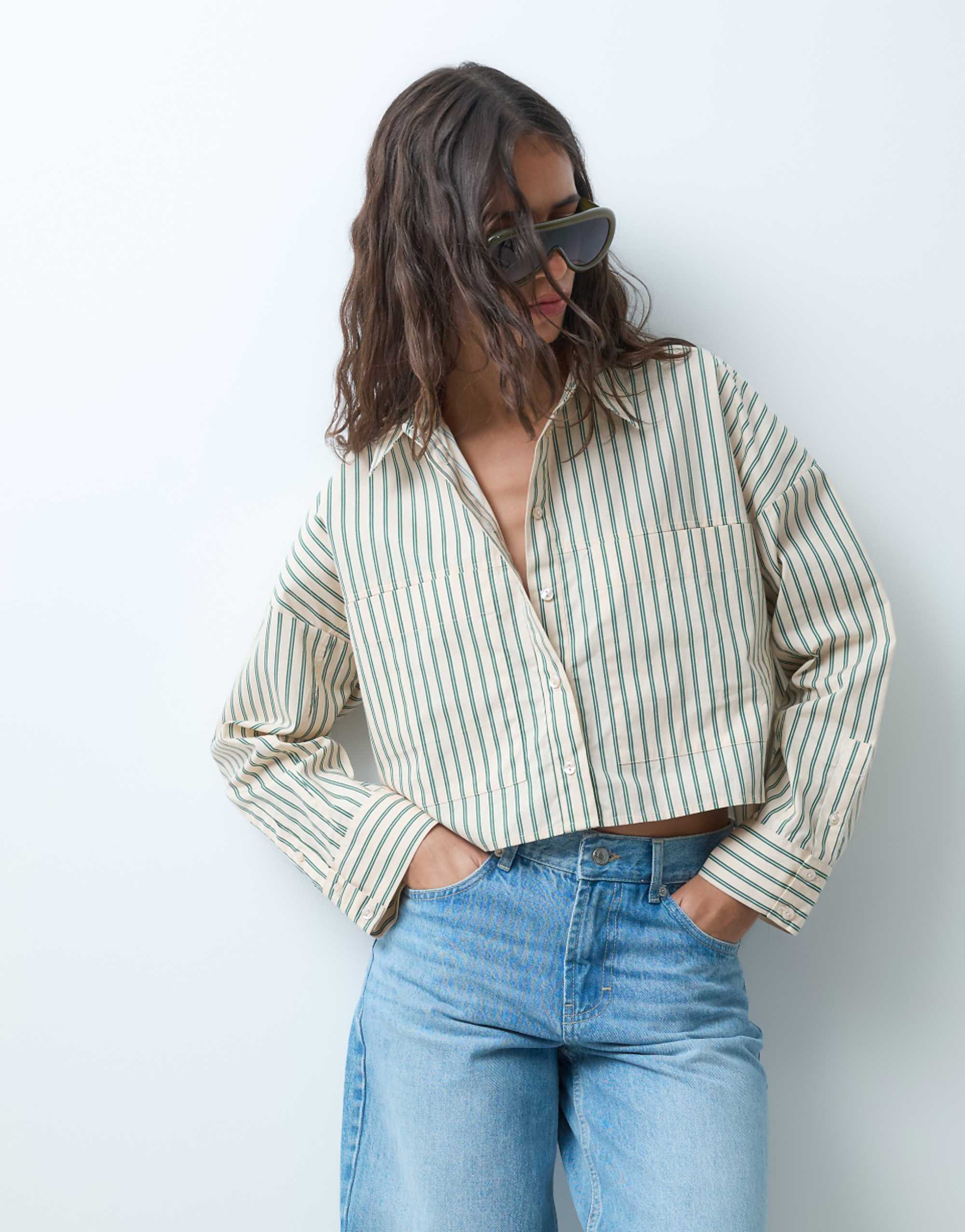 Asos Design Cropped Shirt in Stone Stripes