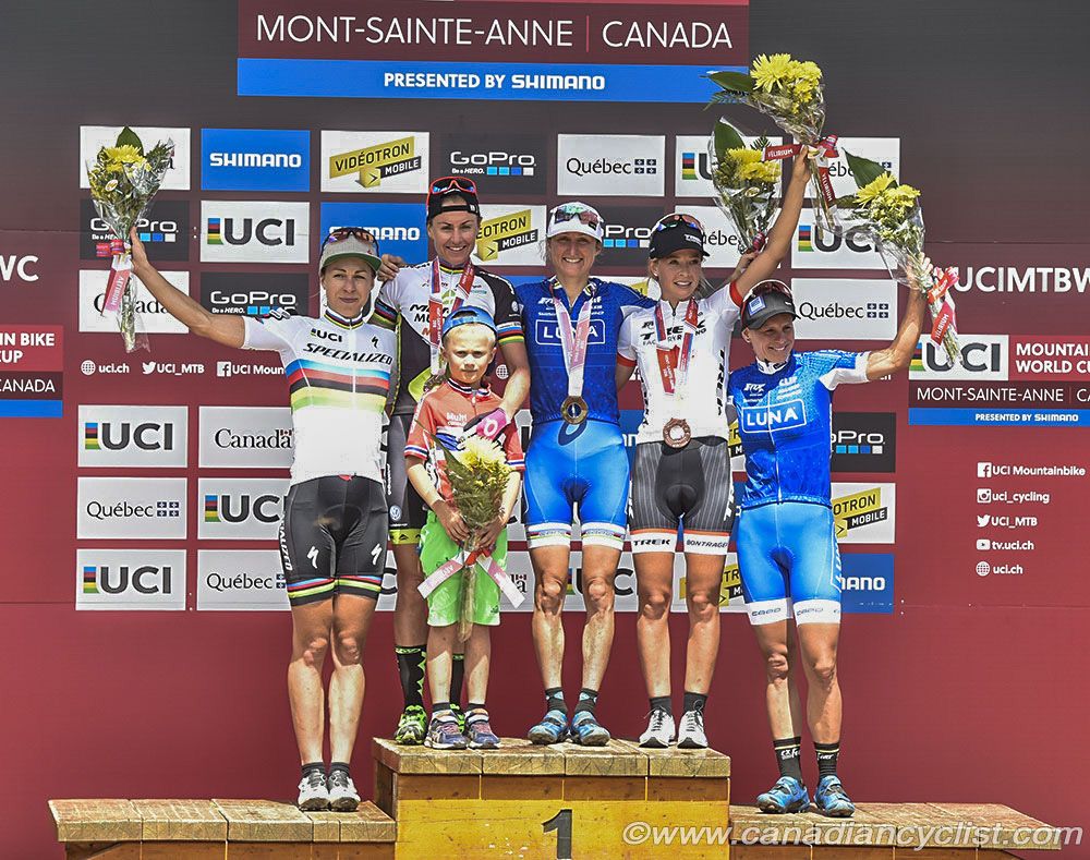Podium - l to r: Annika Langvad, Gunn-Rita Dahle Flesjaa, Catharine Pendrel, Emily Batty, Katerina Nash