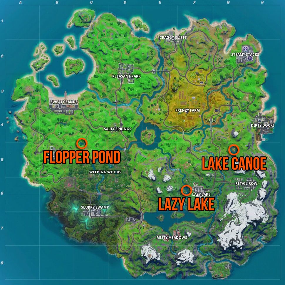 Fortnite Lake Canoe Lazy Lake And Flopper Pond Locations Where To Go Fortnite Lake Canoe Lazy Lake And Flopper Pond Locations Where To Go