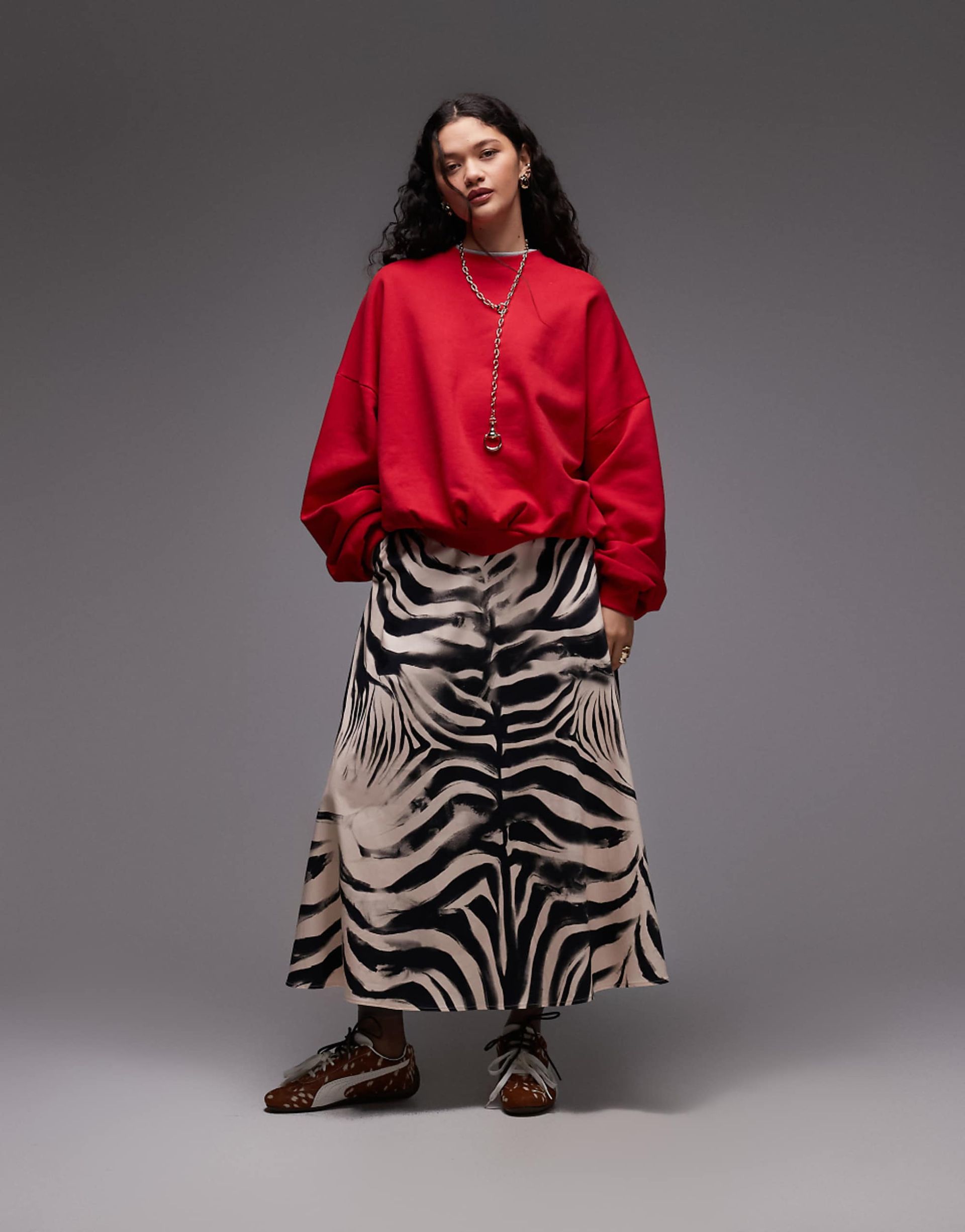 Asos Design Circle Maxi Skirt in Zebra Placement Print
