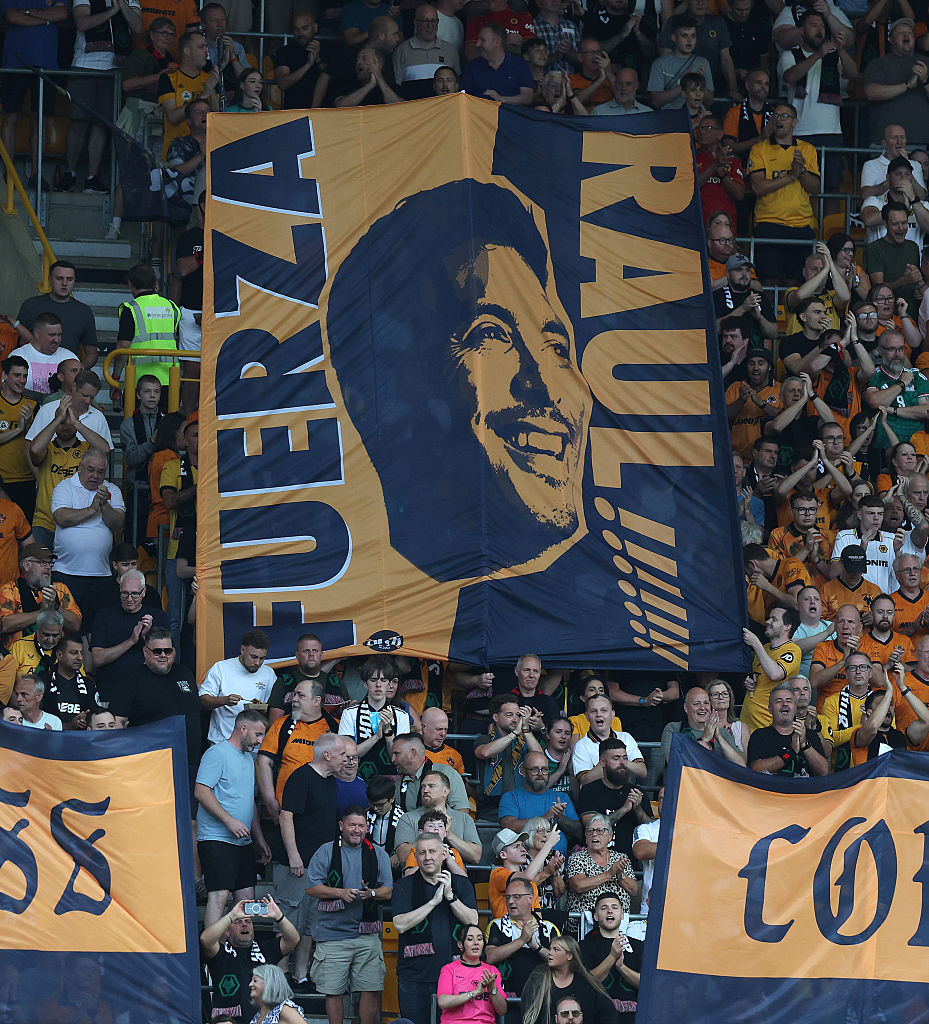 Wolverhampton Wanderers supporters display a Raul Jimenez flag