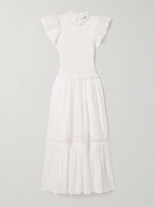 Veronique Shirred Broderie Anglaise Cotton-Voile Midi Dress