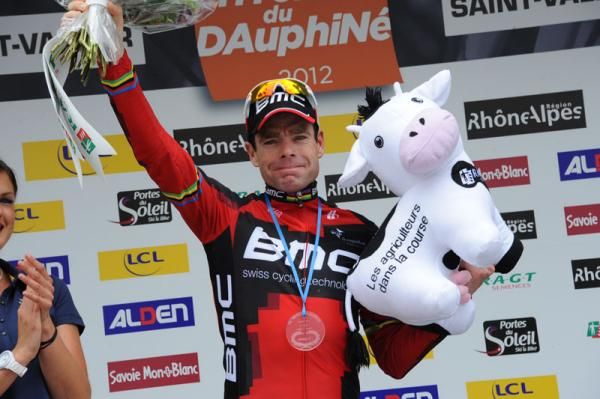 Cadel Evans (Team BMC) on the podium