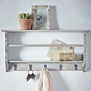 Grey Washed Wall Rack With Hooks