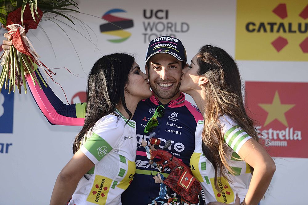 Davide Cimolai (Lampre-Merida) happy on the podium after winning stage 6