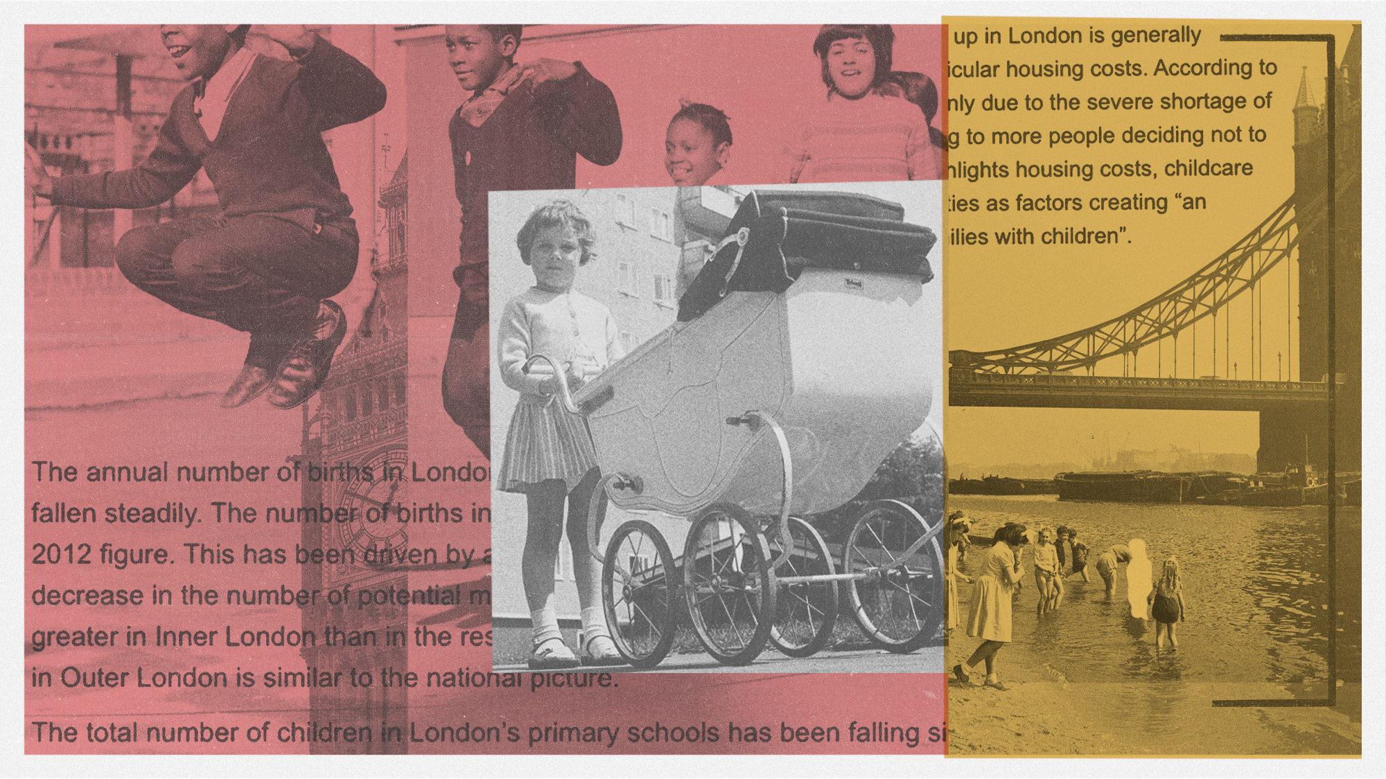 Photo collage illustration of children playing in different areas of London