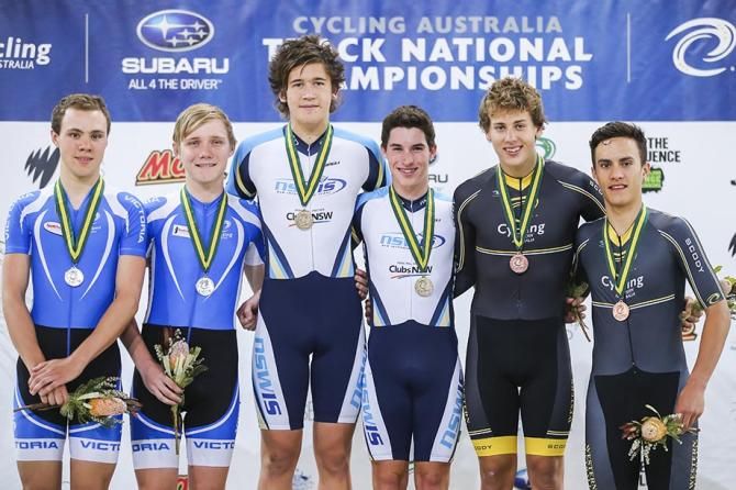 The U19 Mens Madison Podium.