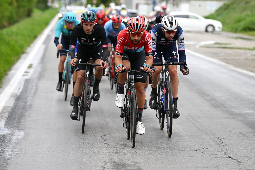 VALAIS THYON 2000 SWITZERLAND APRIL 29 LR Thomas De Gendt of Belgium and Lotto Dstny and Josef Cern of Czech Republic and Team Soudal QuickStep compete in the breakaway during the 6th Tour De Romandie 2023 Stage 4 a 1616km stage from Sion to Valais Thyon 2000 2090m UCIWT on April 29 2023 in Sion Switzerland Photo by Dario BelingheriGetty Images