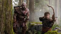 Ryan Hurst as Kratos and Callum Vinson as Atreus holding a bow in God of War