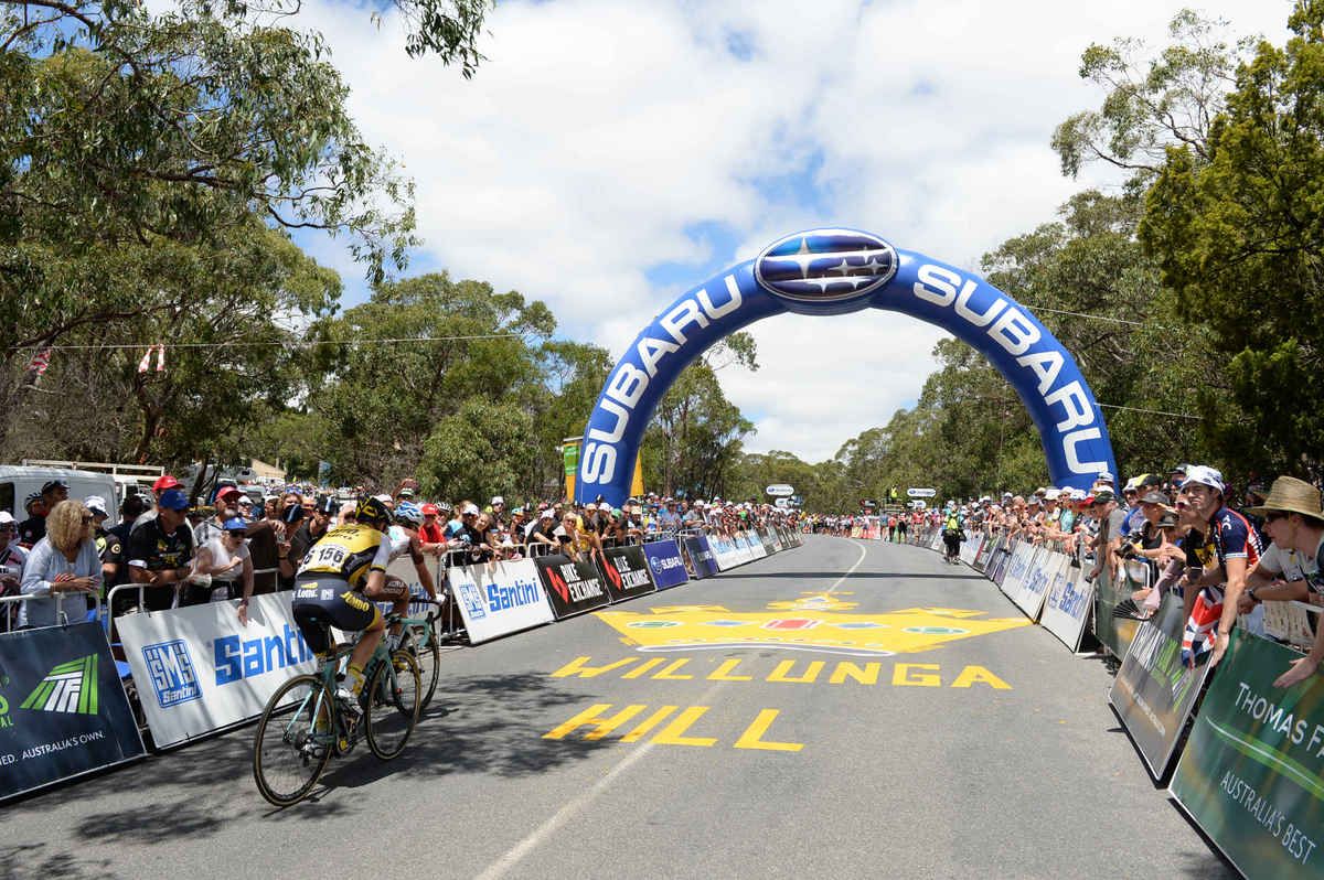 The Willunga Hill stage saw loads of fans roadside
