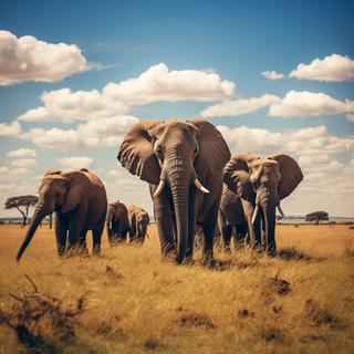 Midjourney AI generated image of elephants in open landsscape