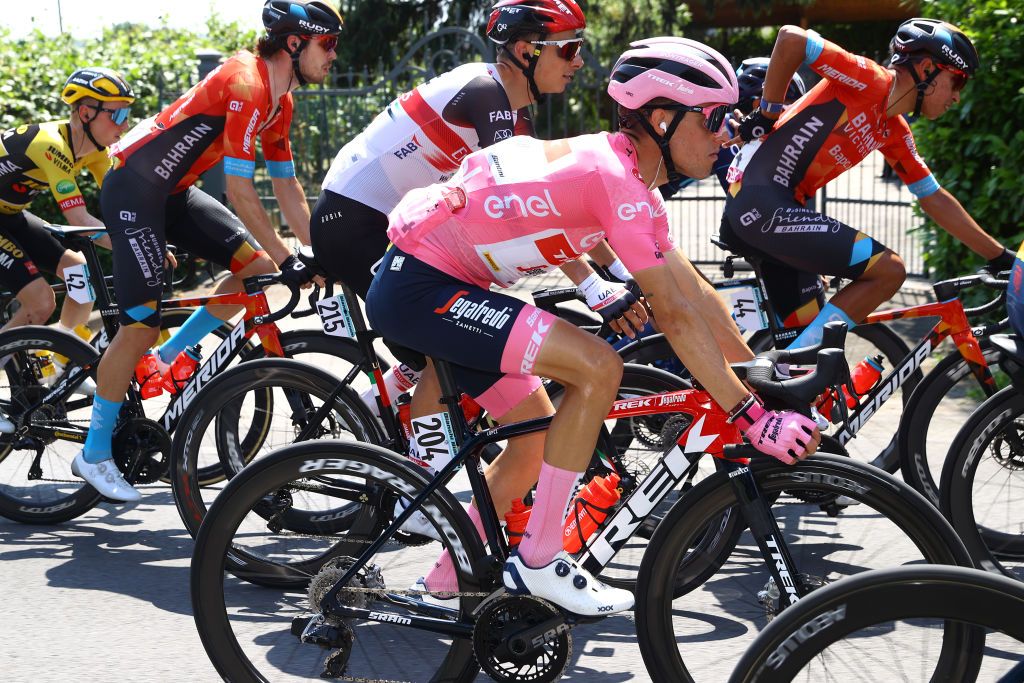 REGGIO EMILIA ITALY MAY 18 Juan Pedro Lpez of Spain and Team Trek Segafredo Pink Leader Jersey competes during the 105th Giro dItalia 2022 Stage 11 a 203km stage from Santarcangelo di Romagna to Reggio Emilia Giro WorldTour on May 18 2022 in Reggio Emilia Italy Photo by Michael SteeleGetty Images