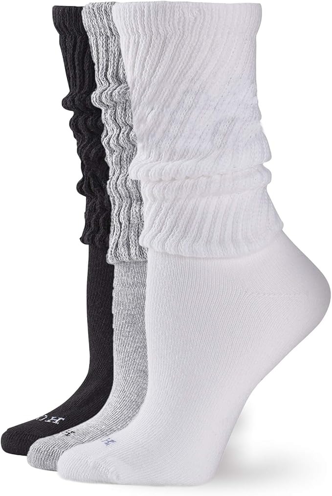 HUE, Hue Women's Slouch Socks 3 Pair Pack, White/light Charcoal Heather/black, One Size