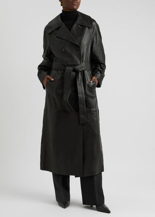 Belted Leather Trench Coat