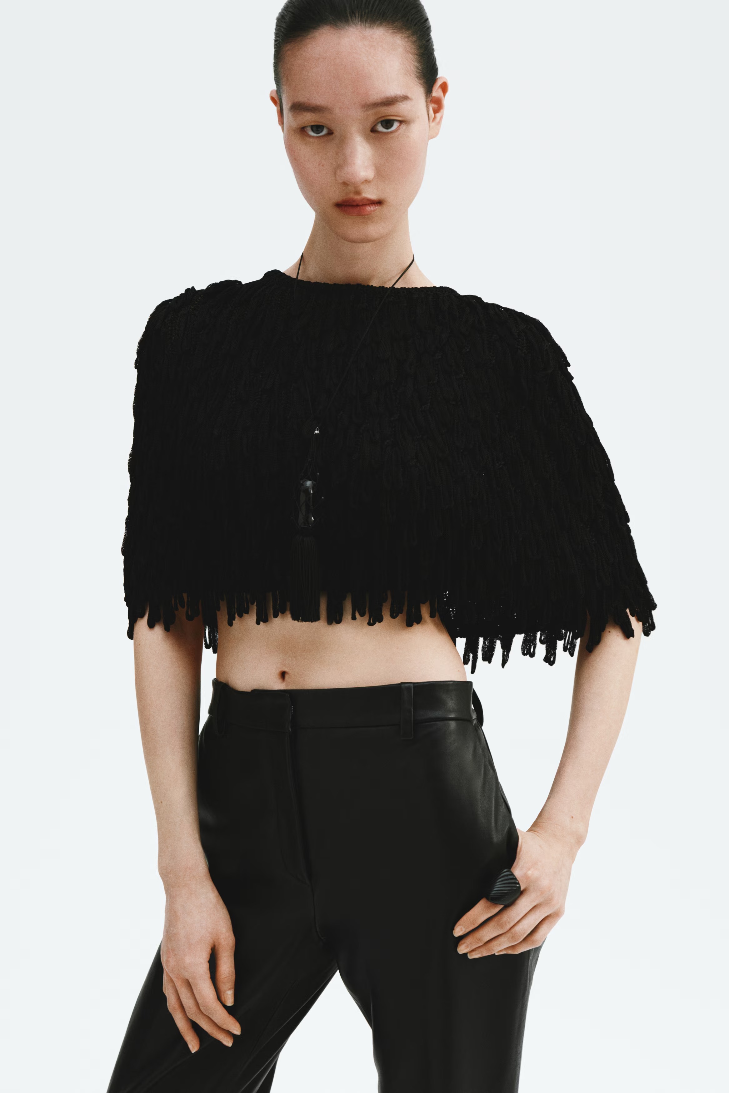 h&amp;amp;m, Rib-Knit Cape with Fringe