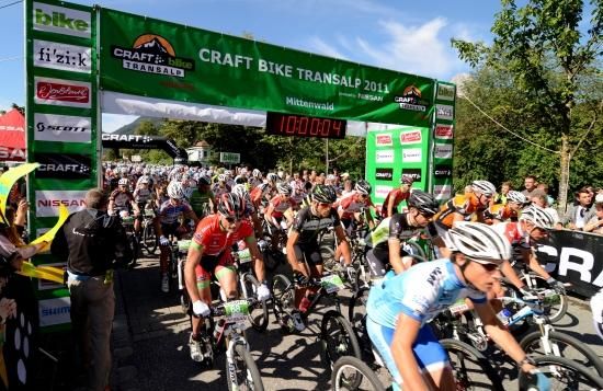 Riders roll out for stage 1 at the TransAlp