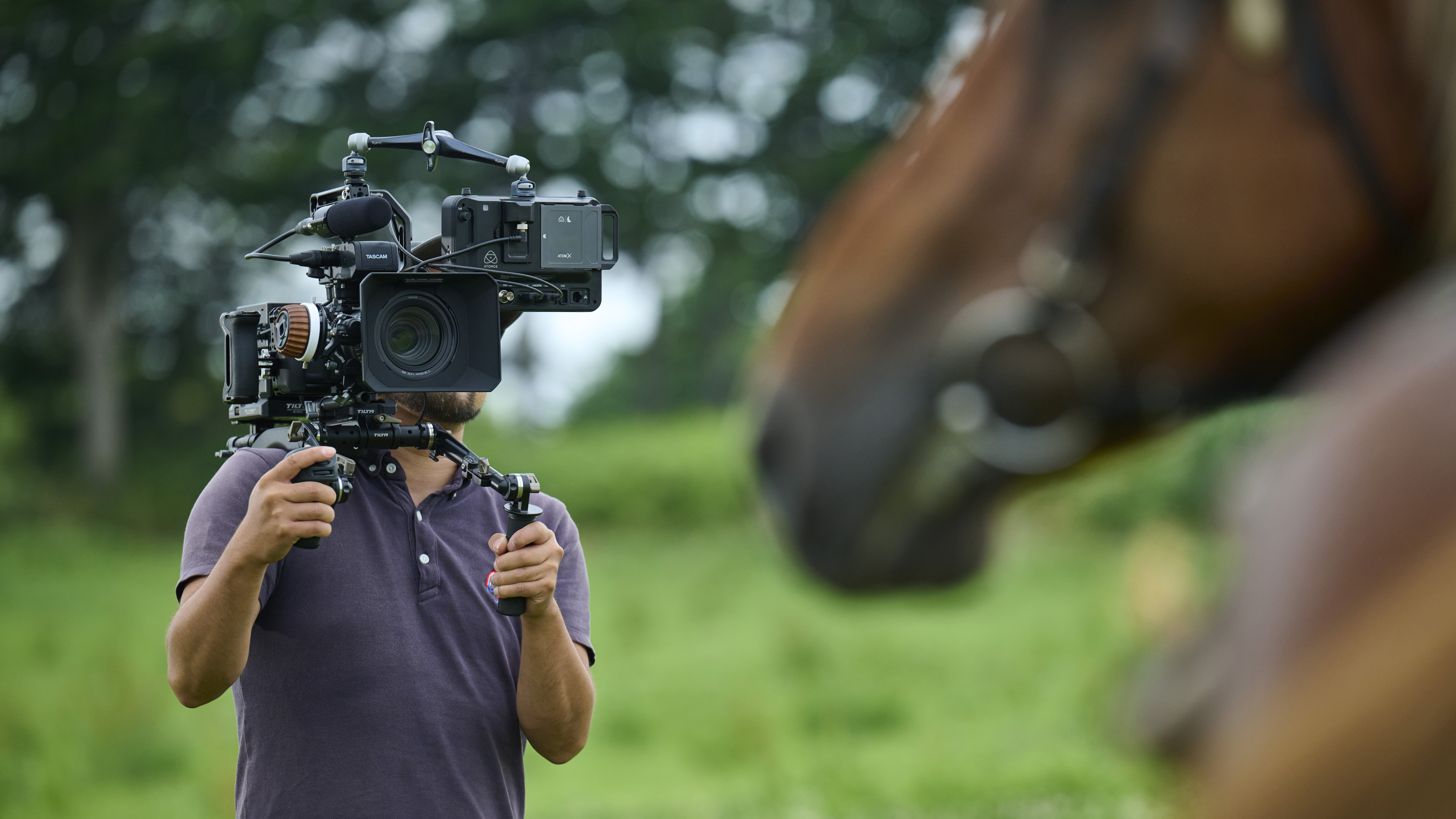 Nikon ZR in rig with horse in foreground