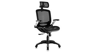 Gabrylly Ergonomic Mesh Office Chair review: The chair in all-black with chrome arms and rollerball feet