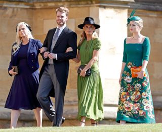 Eliza Spencer, Louis Spencer, Victoria Lockwood and Kitty Spencer walking into Meghan Markle and Prince Harry's wedding in May 2018