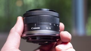 Canon RF-S 10-18mm F4.5-6.3 in the hand