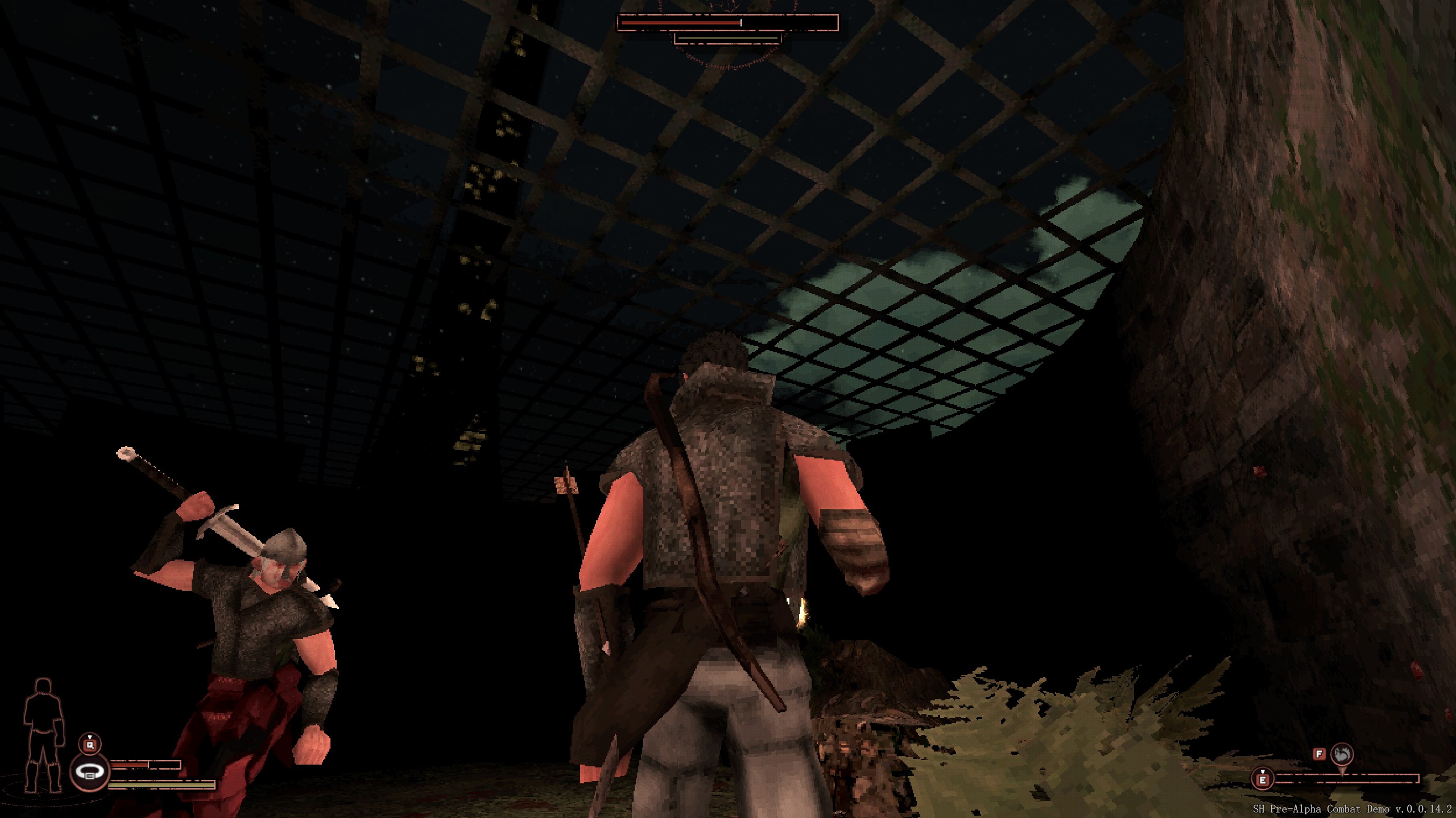 Sword Hero missing right arm about to be killed by opponent.